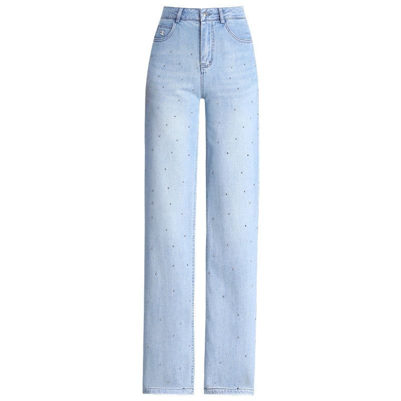 image-Women's High-Waist Slim Jeans - Wide Leg Blue Denim