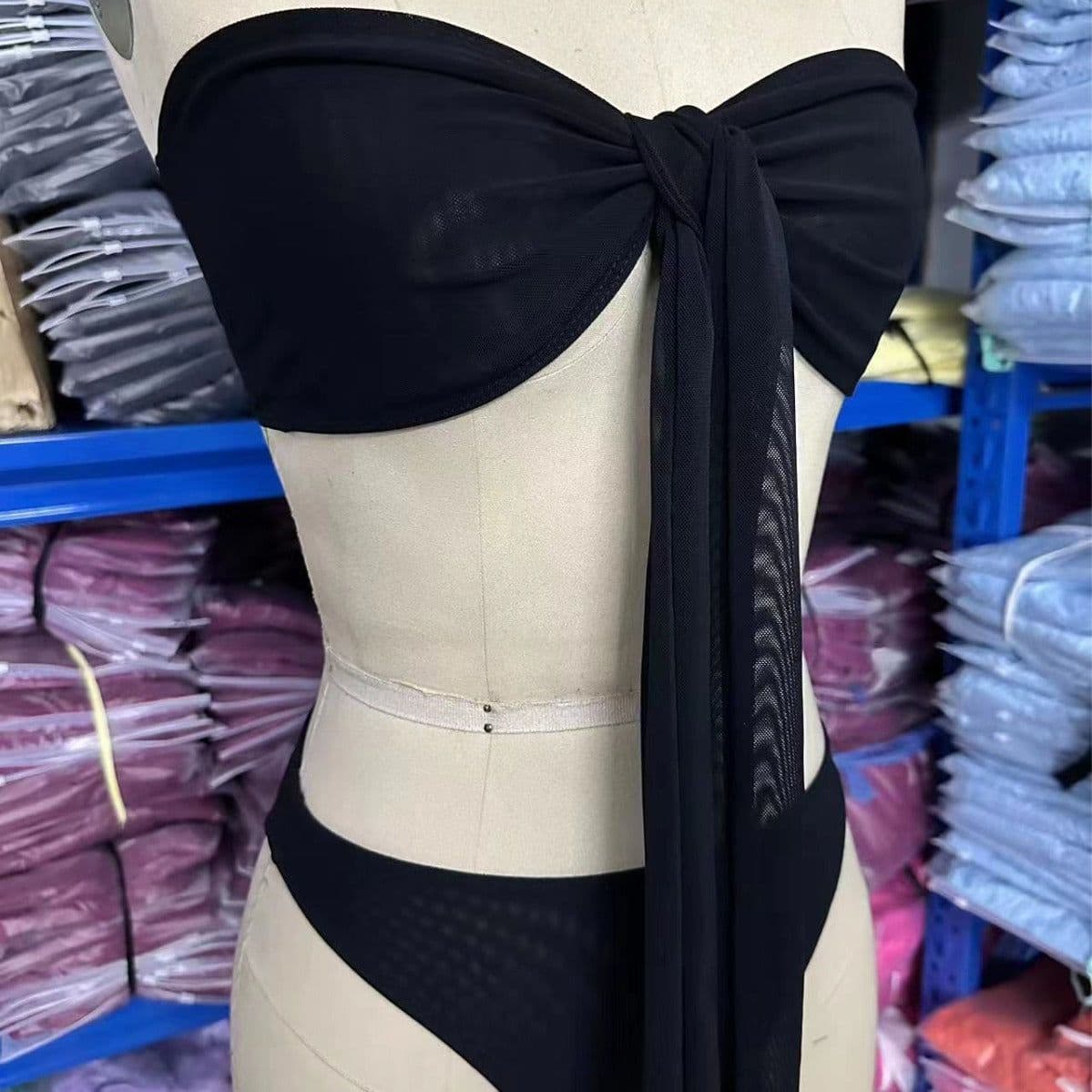 image-Women's Bikini Swimsuit - Black Strappy S