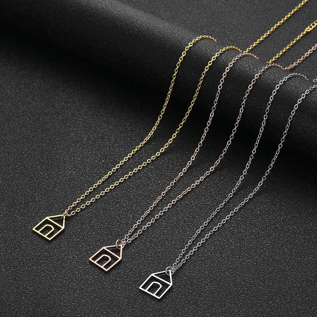 image-New Gold Stainless Steel House Pendant Necklace Small Simple Stylized Clavicle Chain