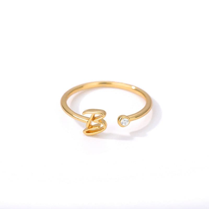 image-Cross-border simple letter ring English letter ring women's opening adjustable ring name ring spot