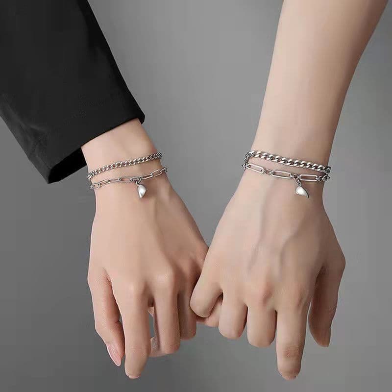 image-Titanium Steel Couple Bracelet - Heart-Shaped Love
