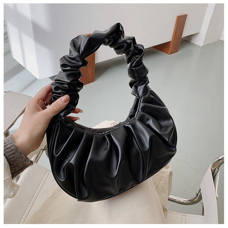 image-Korean Version Women's PU Cloud Pleated Bag - Gold Solid Color