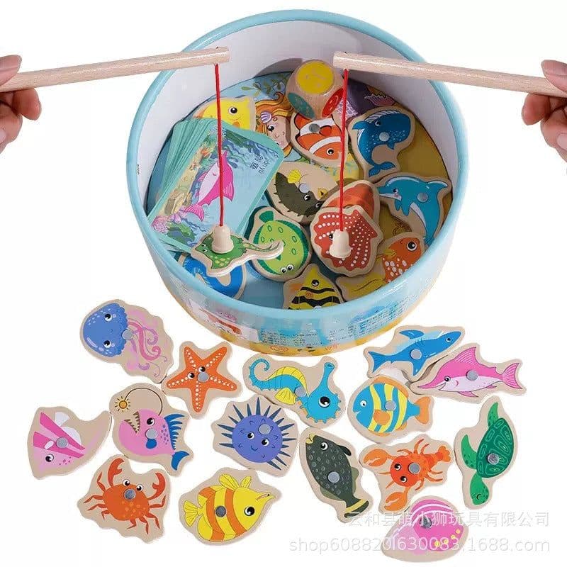 image-Wooden Educational Magnetic Fishing Toy for Toddlers Ages 2-3 Years