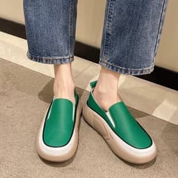 image-Women's Loafers 2022 Green Low-Top PU Shoes, Korean Version, 43 Size