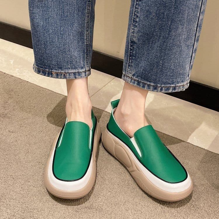 image-Women's Loafers 2022 Green Low-Top PU Shoes, Korean Version, 43 Size