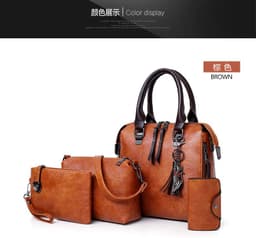 image-European and American retro cross-border wholesale women's bags 2023 new mother-in-law bag oily leather shoulder four-piece set women's handbag