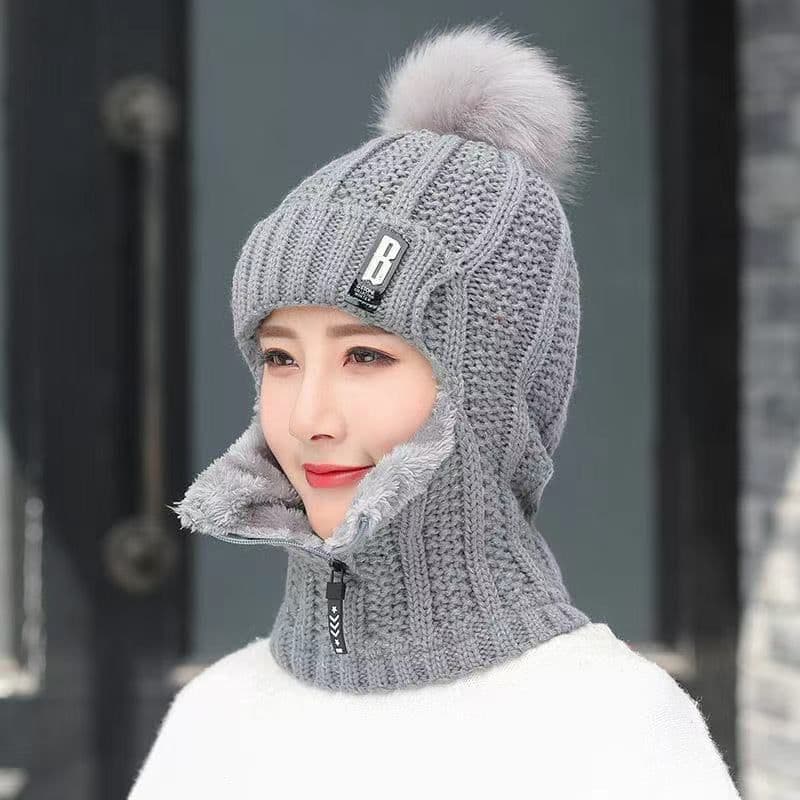 image-Winter Woolen Plus Size Velvet Hat - Women's Windproof Ear Protection Pullover Knit