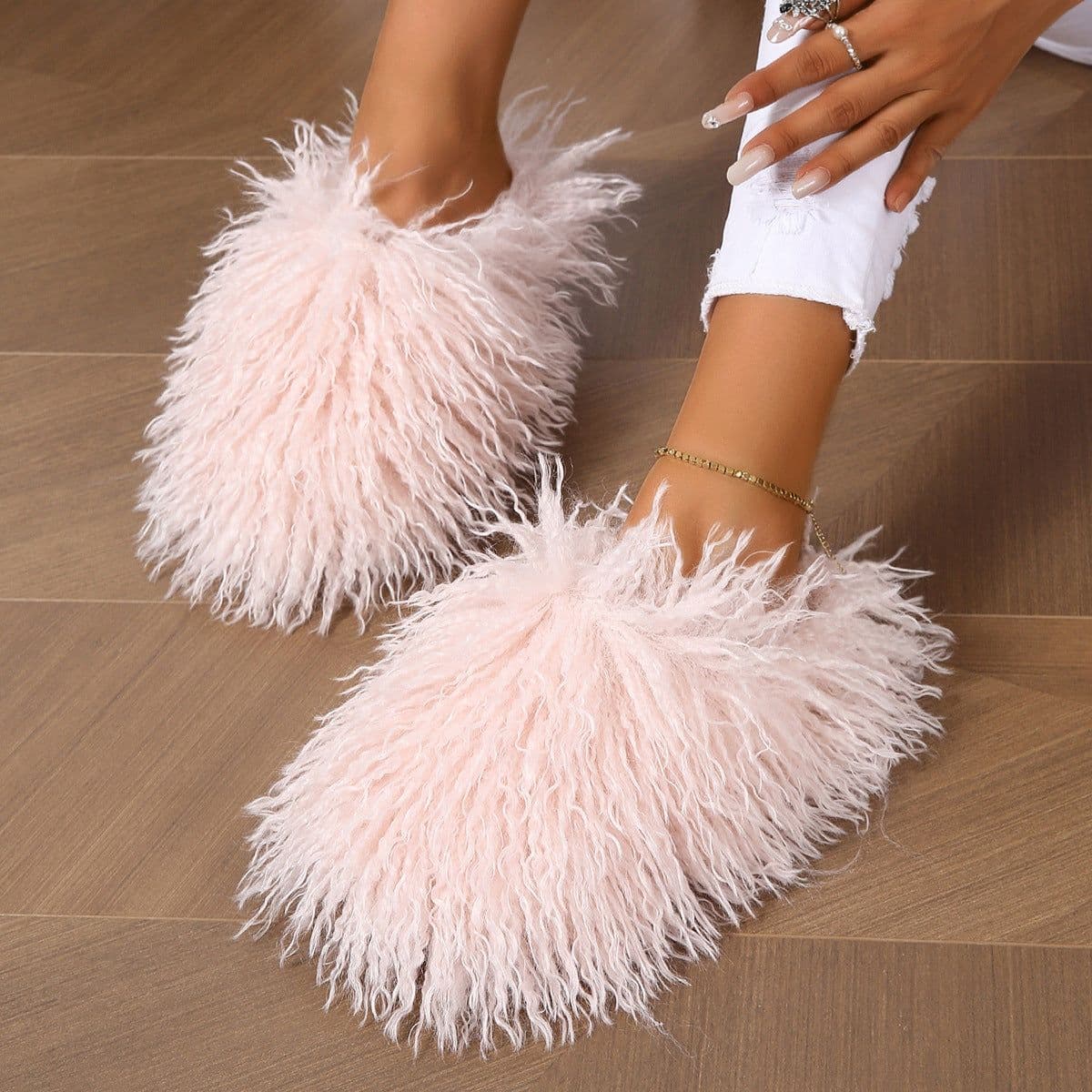 image-Women's Fur Slippers - Warm Home Cotton Slides