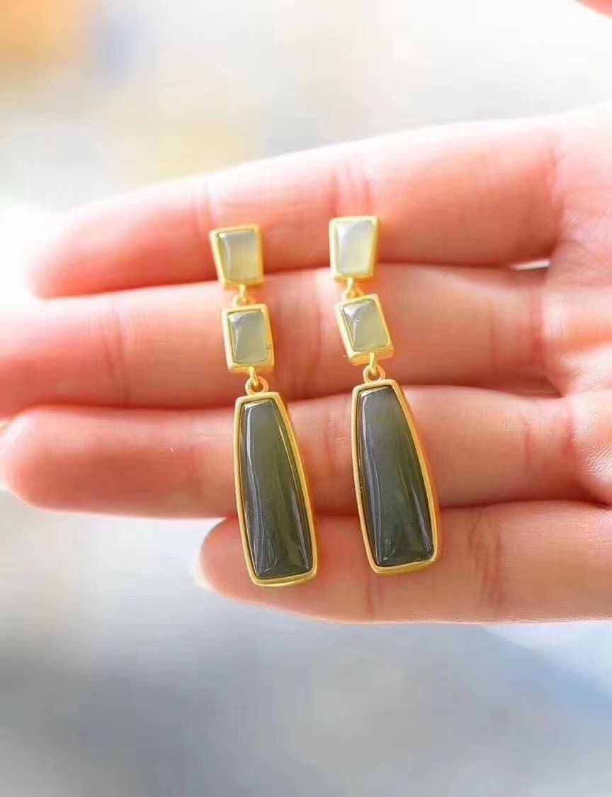 image-S925 Sterling Silver Hetian Jade Earrings Women