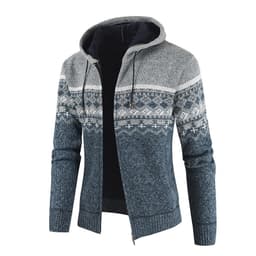 image-Dark Gray Stand Collar Cardigan With Velvet Thickened Knit Sweater Jacket 3XL