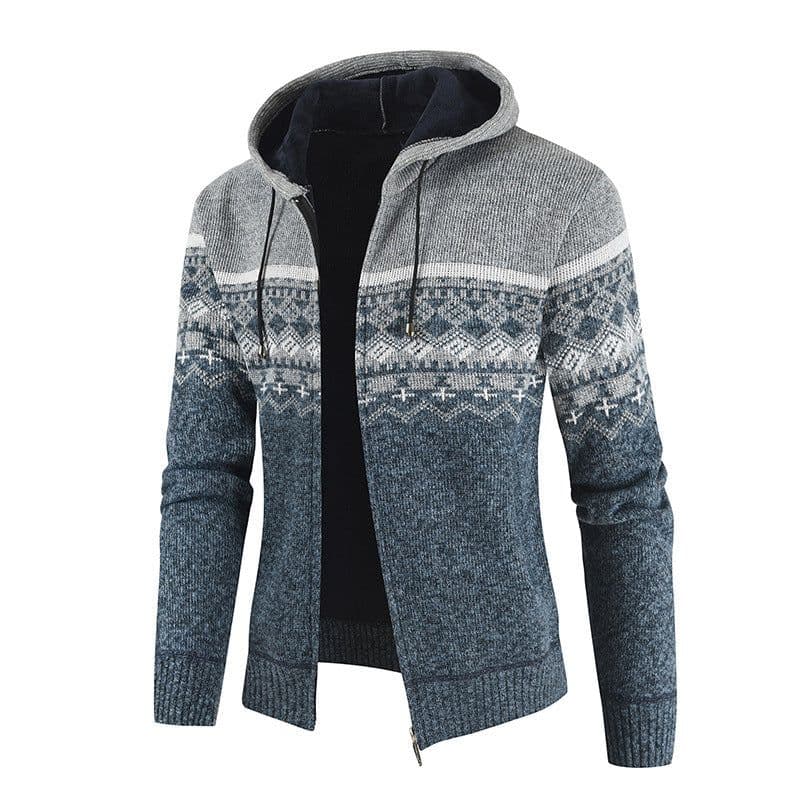 image-Dark Gray Stand Collar Cardigan With Velvet Thickened Knit Sweater Jacket 3XL