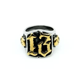 image-Mens Titanium Steel Ring Ghost Head Vintage Gold Plated Geometric Design
