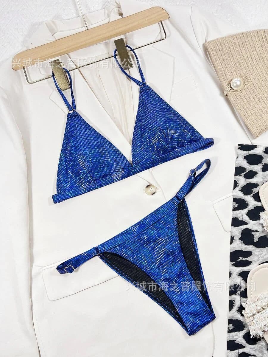 image-2023 new swimsuit foreign trade cross-border swimsuit solid color sequin European and American sexy bikini split women's bikini