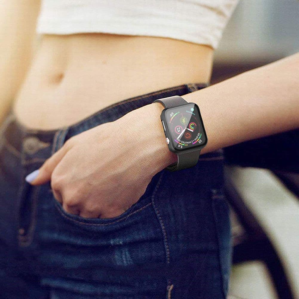 image-Suitable for Apple 7 representative case iwatch S7 watch protective cover shell film integrated PC frosted tempered film all-inclusive shell