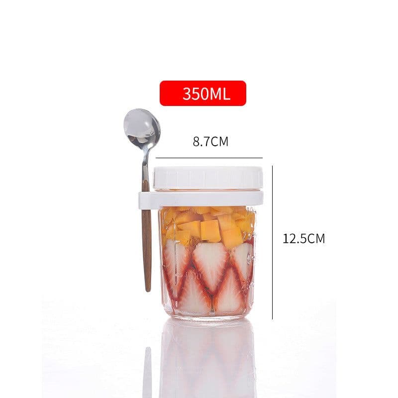 image-Oatmeal Cup Overnight Oatmeal Cup Breakfast Cup with Spoon Lid Mason Cup Glass Salad Jar Yogurt Cup