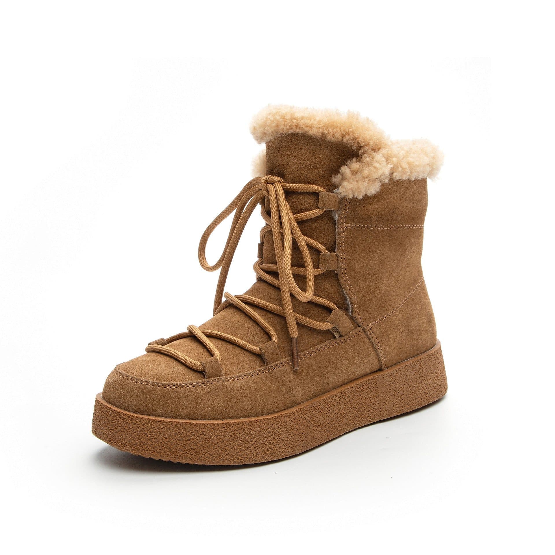 image-Ju Ren Winter Snow Boots - Camel Cow Suede Thick Heel - 2022