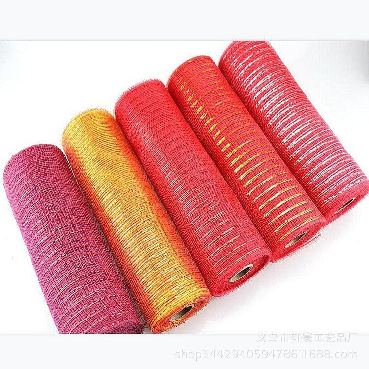 image-Christmas Wire Mesh Packaging - Red & White Strips 26cm x 10yds