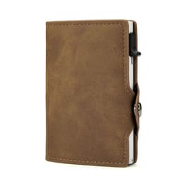 image-Manufacturer wholesale RFID anti-theft brush aluminum alloy side push test card bag Amazon men's retro PU leather wallet customization