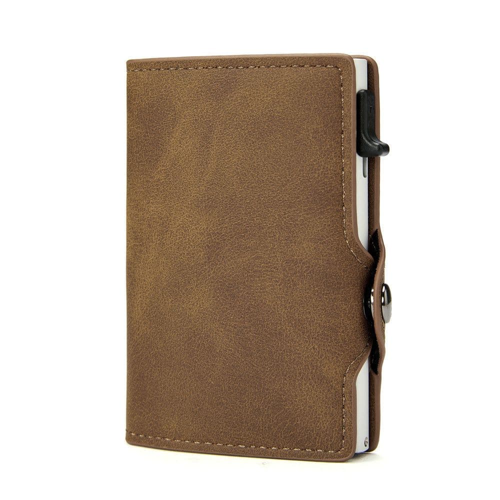 image-Manufacturer wholesale RFID anti-theft brush aluminum alloy side push test card bag Amazon men's retro PU leather wallet customization