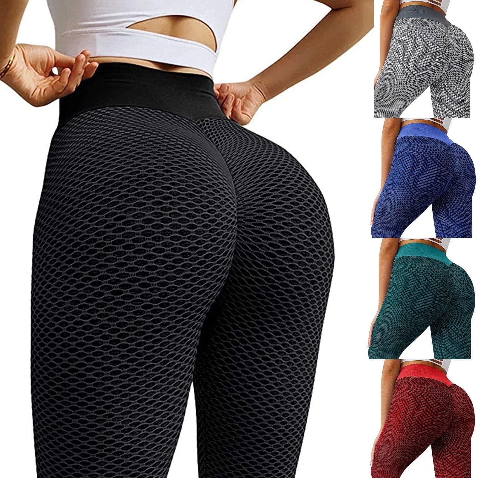 image-Women's Honeycomb Yoga Pants - Red Cropped High Waist