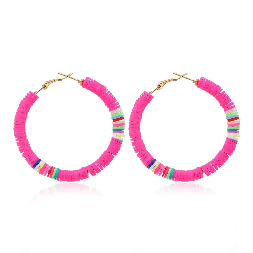 image-Cross-border European and American ins style simple bohemian C-shaped earrings female handmade colorful soft pottery personality earrings female