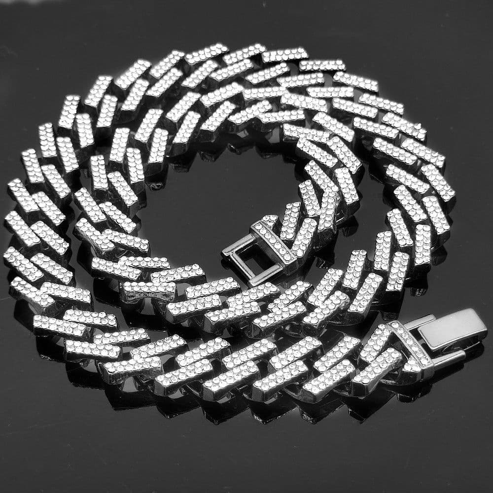image-Volkswagen 14MM Square Prismatic Bar Watch Buckle Gold Chain - Cuban Style 70cm