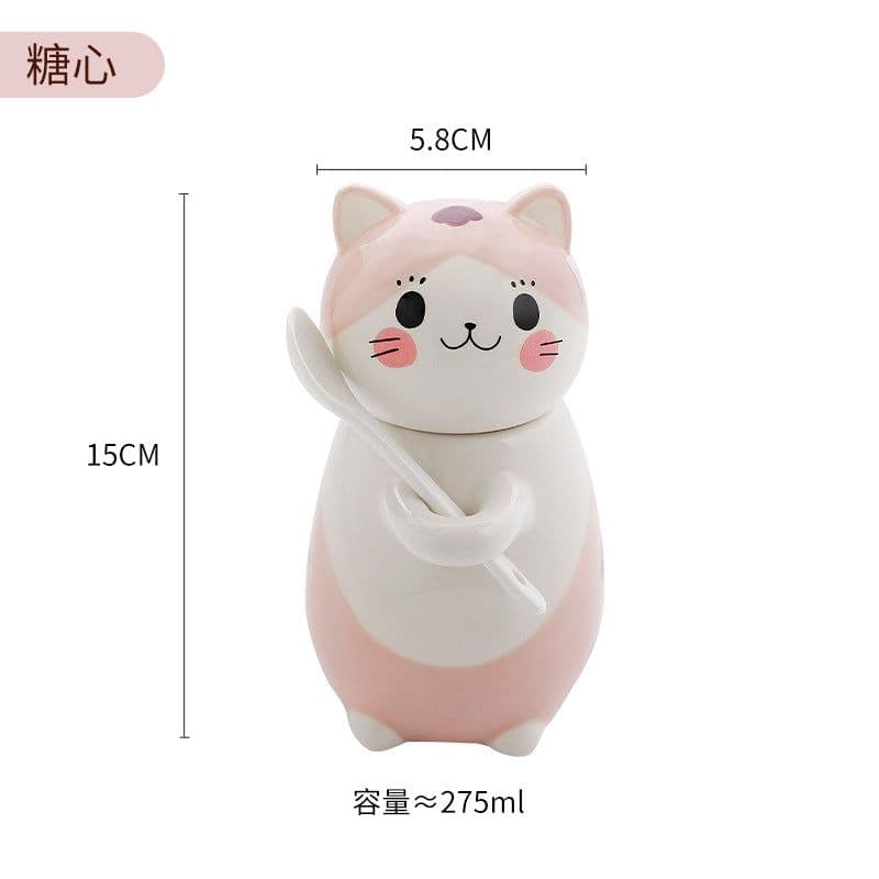 image-Couple cup Japanese cartoon cute cat ceramic cup breakfast milk coffee cup ins mug with lid