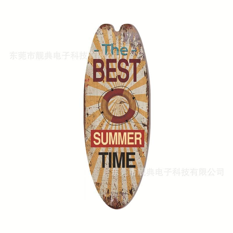 image-Wooden Surfboard Beach Sign - Retro Decor