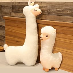 image-Alpaca Plush Doll - Large, Super Soft Sherpa Fabric, White/Brown, 53cm