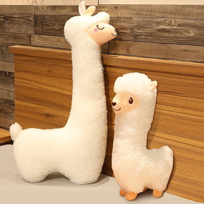 image-Alpaca Plush Doll - Large, Super Soft Sherpa Fabric, White/Brown, 53cm