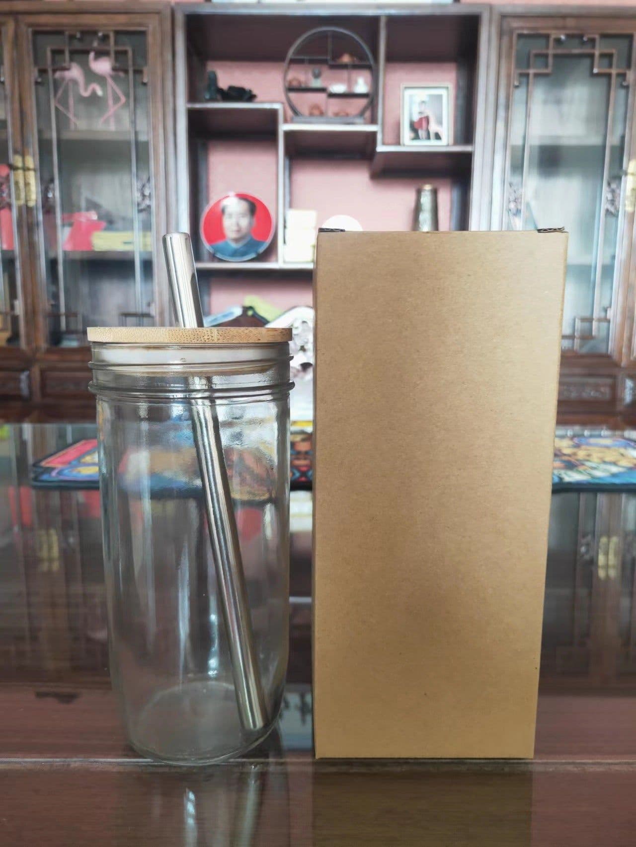 image-Mason Jar 24oz Glossy Glass Bamboo Lid