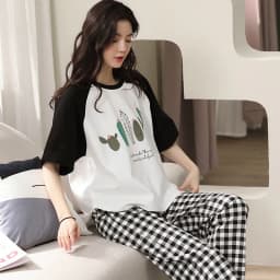 image-Women's Cotton Pajama Set - Cartoon Short Sleeve XXL