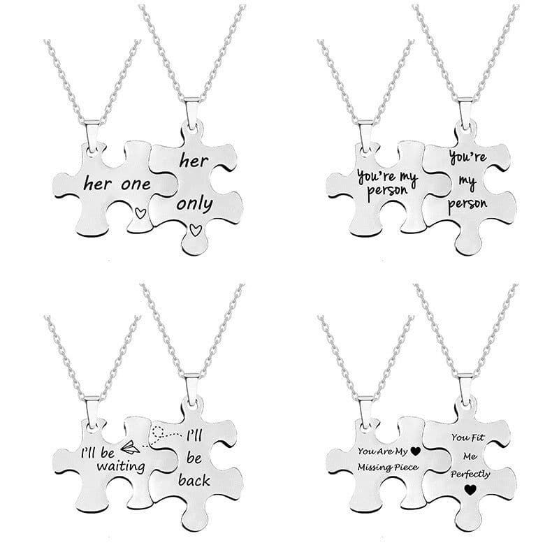 image-Puzzle Necklace Stainless Steel Couple Unisex