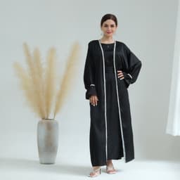 image-Loriya AliExpress Amazon Dubai Daily Solid Color Beaded Small Trumpet Sleeve Dress Robe LR633