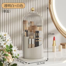 image-Light luxury bird cage lid cosmetic storage box desktop rotatable compartment storage tube transparent dustproof makeup box with cover