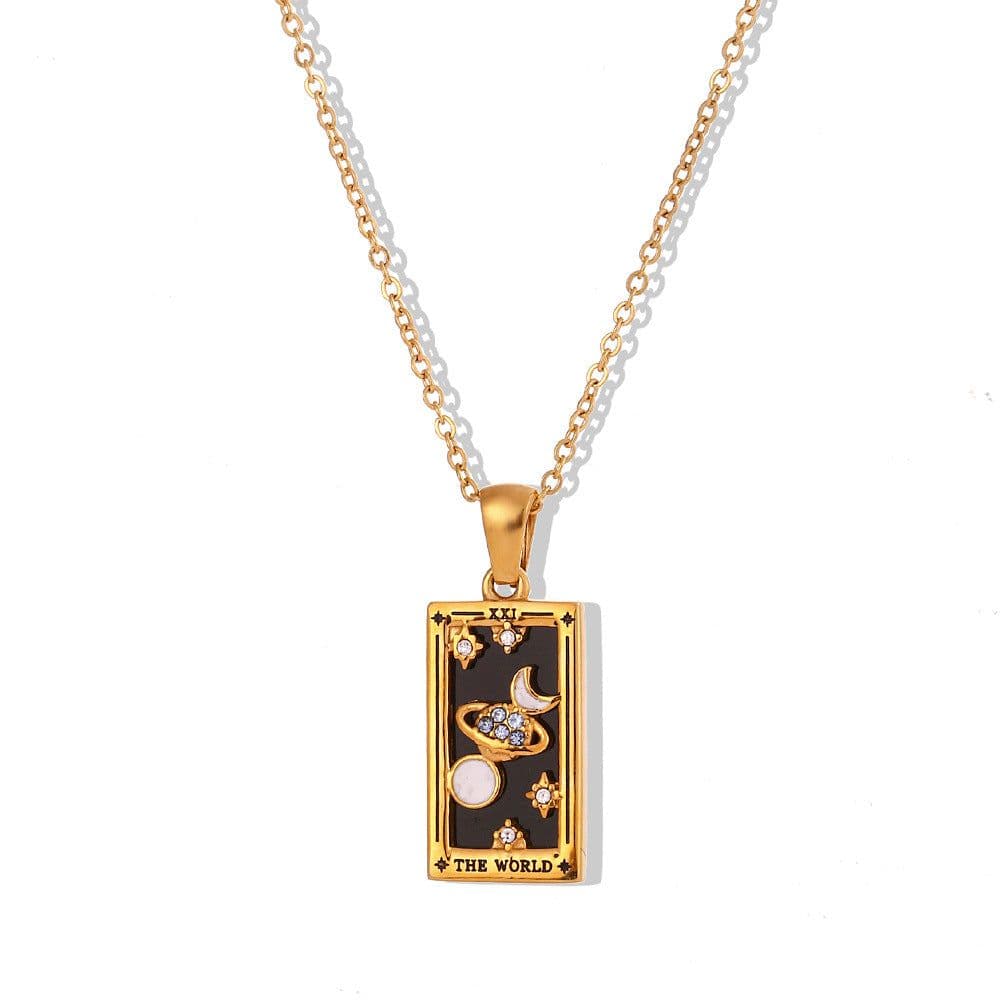 image-Ding Ran 18K Gold-Plated Zircon Tarot Necklace - Fashion Geometry 41cm-50cm