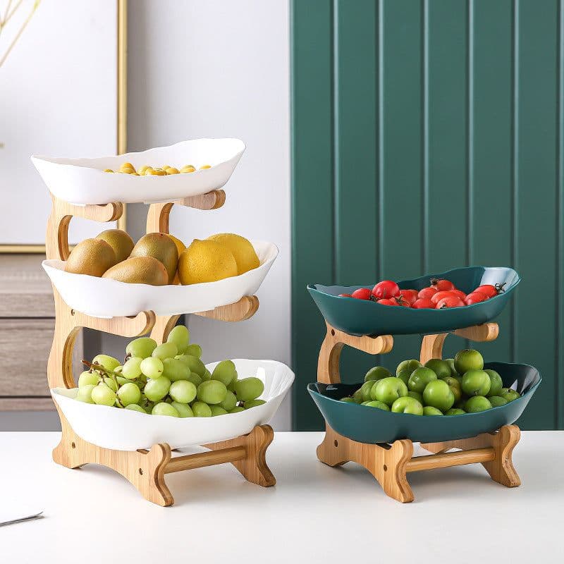 image-Answer Qi Fruit Plate - Plastic Wooden Frame - Beige - Two/Three-Layer - Modern Minimalist