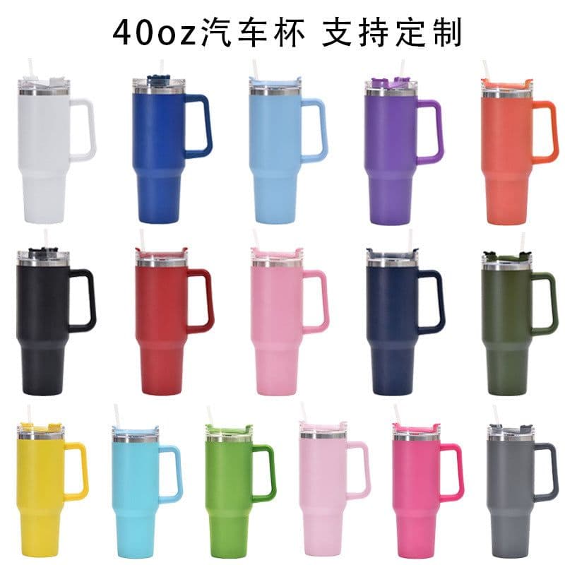 image-Qihao 40oz Stainless Steel Vacuum Insulated Car Cup - Dark Blue, 30oz Capacity