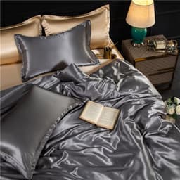 image-4-Piece Ice Silk Bedding Set - Pink Silver Gray