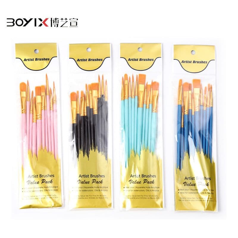 image-Boyixuan 10-Piece Brush Set - Oil Painting Acrylic Gouache