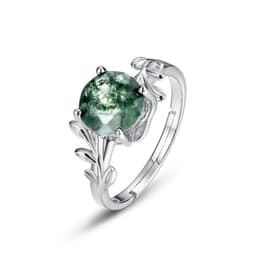 image-European and American cross-border hot sale S925 silver green moss ring water grass agate stone ring unique elegant temperament European and American style