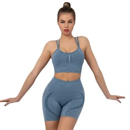 image-Issercafe Yoga Set - Sports Bra Shorts Medium Gray L