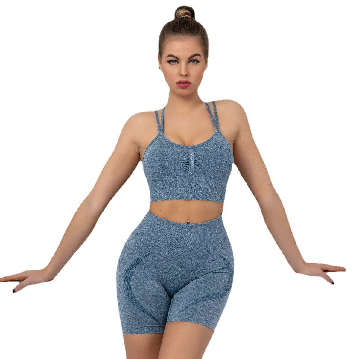 image-Issercafe Yoga Set - Sports Bra Shorts Medium Gray L
