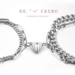 image-Titanium Steel Couple Bracelet - Heart-Shaped Love