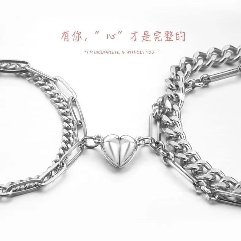 image-Titanium Steel Couple Bracelet - Heart-Shaped Love