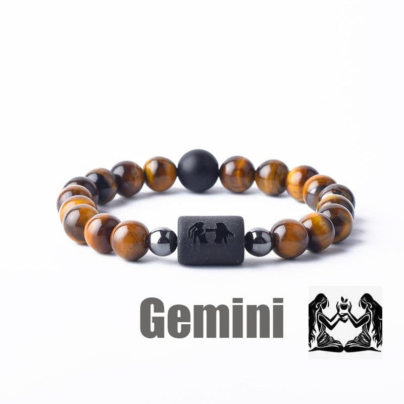 image-Tiger Eye Stone Zodiac Bracelet - Natural Stone Beaded