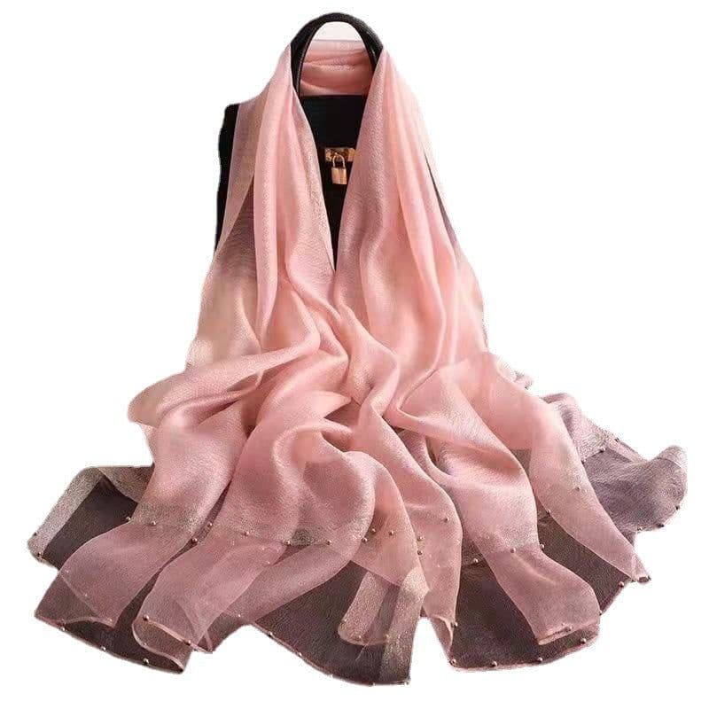 image-Silk Scarf Women 70x190cm Beaded Gold Edge Summer Beach
