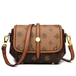 image-Women's PVC Shoulder Bag - Coffee Letter Small Square