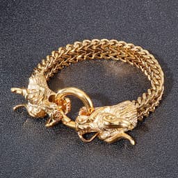 image-European and American Trend Jewelry Wholesale Men's Multilayer Bracelet Domineering Double Dragon Men's Bracelet Faucet Buckle