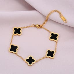 image-Titanium Steel Four-Leaf Clover Bracelet - Black/Red Gold